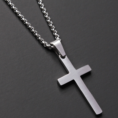 2022 Classic Cross Men Pendant Necklace Fashion Stainless Steel 2mm Width Box Chain Necklace For Men Jewelry Gift ► Photo 1/6