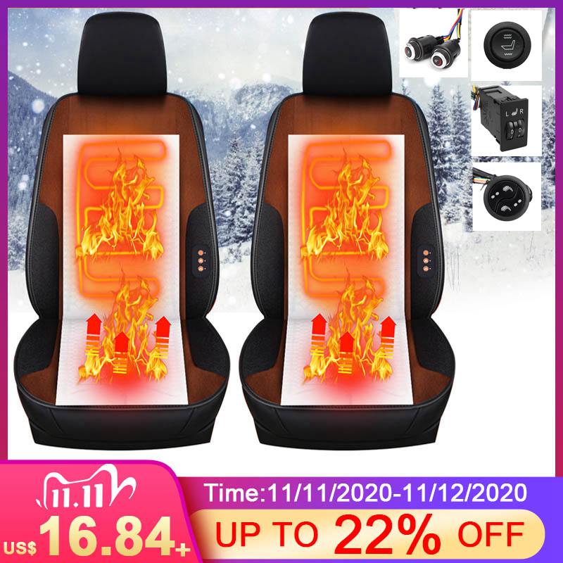 2 Seats 4 Pads Universal Carbon Fiber Heated Seat Heater 12V Pads 2 Dial 5 Level Switch Winter Warmer Seat Covers 2/5 level ► Photo 1/6