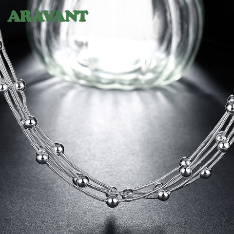 925 Silver Round Smooth Beads Necklace Silver Snake Chains Choker Women Layered Necklaces ► Photo 1/6