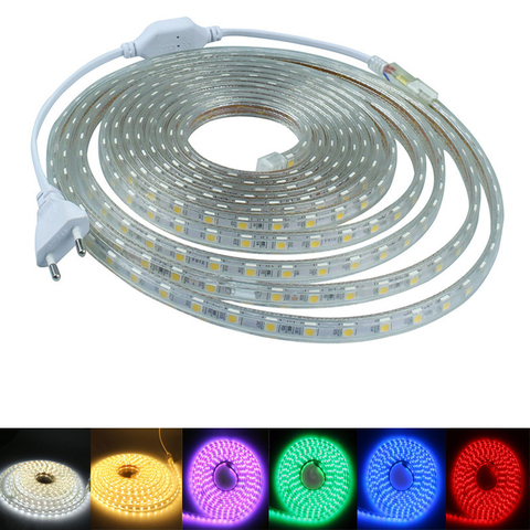 220V LED Strip Light SMD Flexible Waterproof LED Ribbon light LED Rope Light With EU Power plug 60Led / M Bright Than 5630 ► Photo 1/6