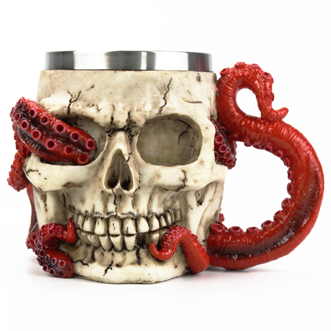 Gothic Devoured Octopus Skull Tankard Stainless Steel insert Hand-painted Beer mug Kraken Ghost Festival Mug ► Photo 1/6