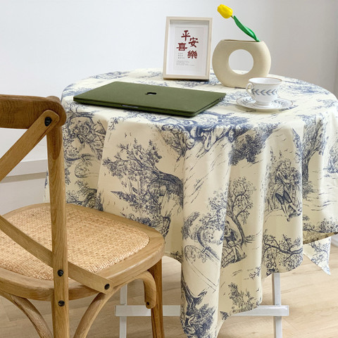 Rectangular Tablecloth Table Cloth Kitchen Table French Vintage Blue Ink Painting Pastoral Tablecloths Photo Prop Cloth Picnic ► Photo 1/5