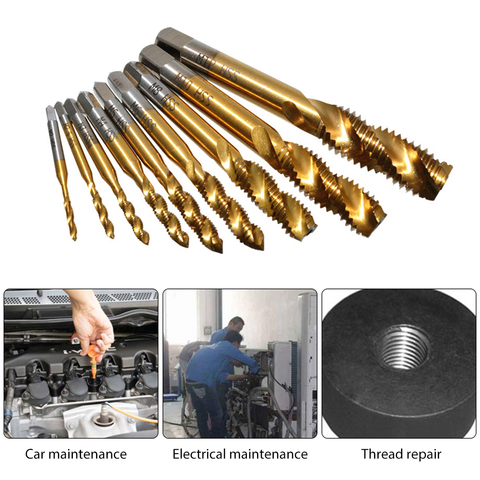 9pcs Spiral Pointed Taps M2-M12 Tapping Thread Forming Drill Bits Metric Spiral Fluted Machine Screw Tap Kit ► Photo 1/6