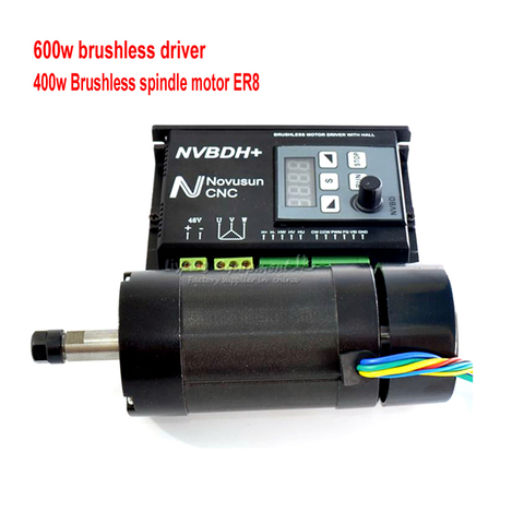 400W 48V DC Motor Air cooled Spindle Brushless ER8 600W 60VDC Brushless Motor Driver With Hall for CNC Router Machine ► Photo 1/6