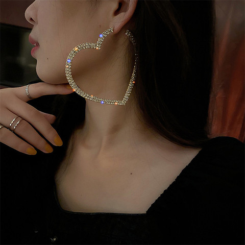 FYUAN Fashion Big Heart Crystal Hoop Earrings for Women Bijoux Geometric Rhinestones Earrings Statement Jewelry Gifts ► Photo 1/6