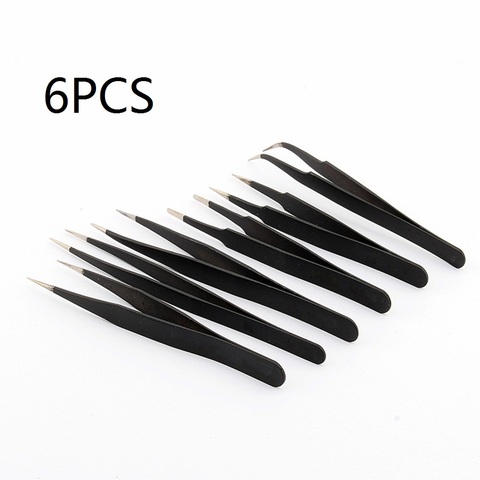 6PCS/Set Electronics Tweezers Forceps Anti-static ESD Tweezers Set Straight Curved Electronic Craft Repairing Maintenance Tools ► Photo 1/6