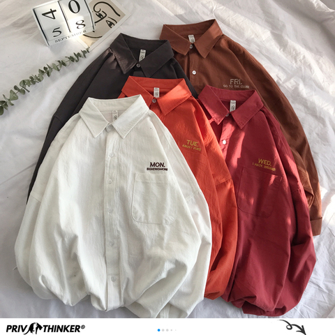 Privathinker Men Solid Shirt Long Sleeve 2022 Man Korean Fashions Monday Embroidery Shirt Male Streetwear Spring Women Shirts ► Photo 1/6