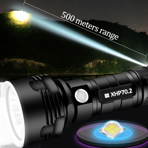 Super Powerful LED Flashlight XHP70.2 Tactical USB Torch xhp50 lamp Rechargeable 18650 26650 battery Lantern for Camping fishing ► Photo 1/6