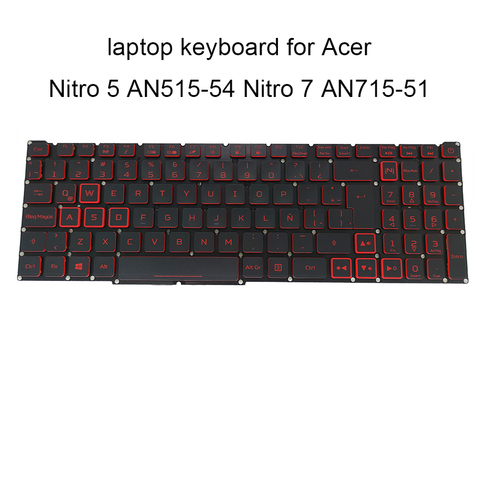 LA Backlit Keyboard for Acer Nitro 5 AN515 54 557H 7 AN715-51 Latin Spanish Replacement keyboards SP ES red keys LG5P N90BRL new ► Photo 1/6