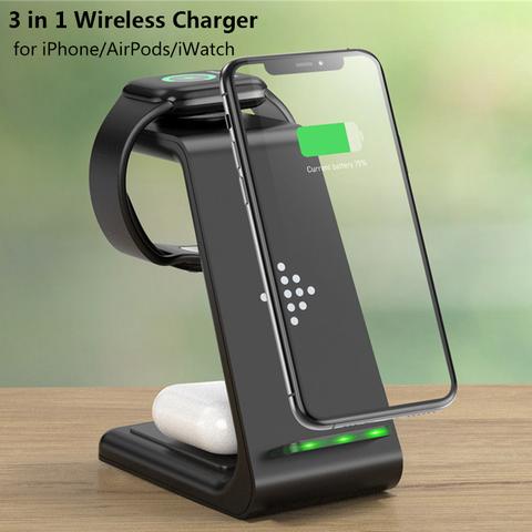 USLION 3 In 1 Wireless Charger Fast Charge For iPhone 11 Pro Charger Dock For Apple Watch Airpods Pro 10W Wireless Charge Stand ► Photo 1/6