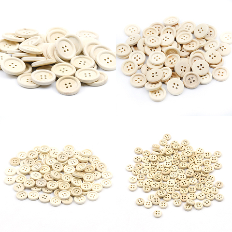 50PCS/lot  10/15/20/25mm  Natural Color 4-Holes Buttons  Wooden Buttons  Craft DIY Baby Apparel Accessories  Buttons for Crafts ► Photo 1/6