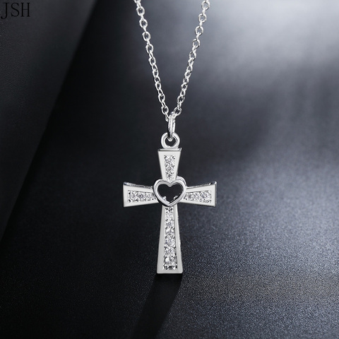 Promotions 925 sterling silver Beautiful fashion Elegant charm Crystal cross pendant CZ Zircon pretty Necklace jewelry ► Photo 1/3