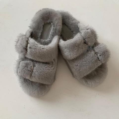New Ladies Slippers 100% High Quality Mink Slippers Real Mink Slippers Casual Flat Shoes Home Shoes Girls Outdoor Slippers Fast ► Photo 1/5