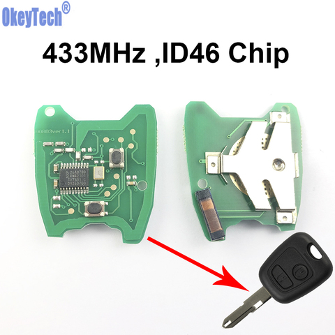 OkeyTech Car Remote Control Key Circuit Board for PEUGEOT 206 207 ID46 Electric Chip 433MHz 2 Buttons ► Photo 1/6