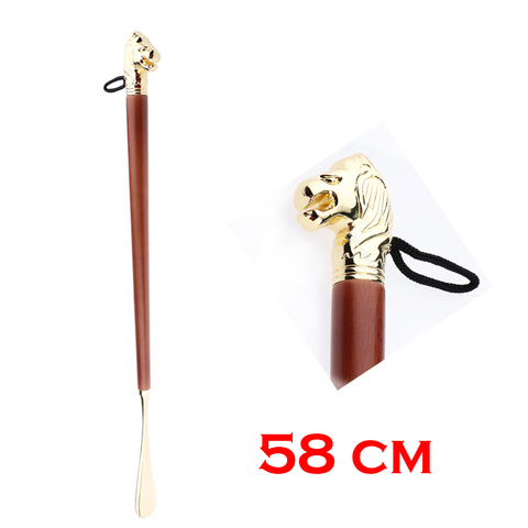 Shoe Horn 58cm Retro Durable Lion Head Long Metal Shoehorn Brown Wood Handled Shoe Lifter Spoon 58cm ► Photo 1/6