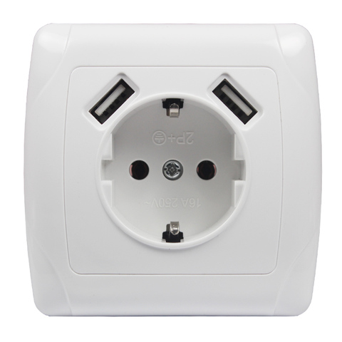 2022 new wall electronic socket 5V2A eu standard power outlet with dual home usb plug charger power socket with usb A7 ► Photo 1/6