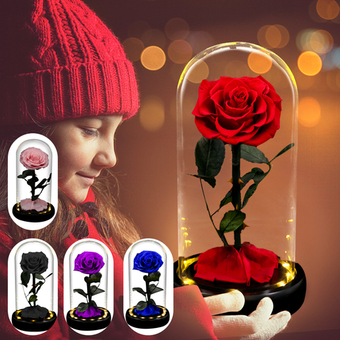 Eternal Rose Beauty and The Beast Rose Everlasting Artificial Flowers NIght Light In Glass Dome Christmas Valentine Wedding Gift ► Photo 1/6