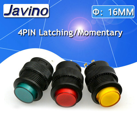 2PCS circular self-lockin 16MM Latching/Momentary push button switch with LED lighting 4Pin R16-503 ► Photo 1/6