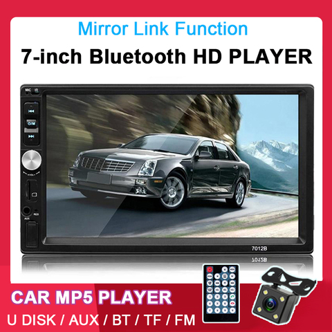 7" 2DIN HD Car MP5 Display BT/USB/TF/FM/Aux-In/Mirror Link Rear View Camera