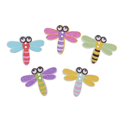 10PCs Random Mixed Dragonfly Wood Sewing Buttons 2 Holes Pattern Scrapbooking Craft Sewing Children's Garment Sewing Notions ► Photo 1/6