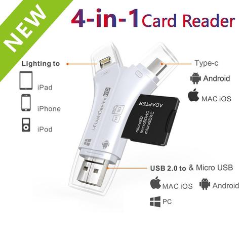 4in1 Card Reader usb-C Micro USB MicroSD Adapter for Android ipad/iphone 7 8 X plus 6s5s Macbook OTG TF SD Cardreader Y Reader ► Photo 1/5