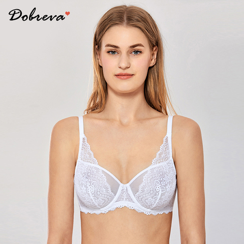 DOBREVA Women's Lace Mesh Sexy Bralette Minimizer Unlined Underwire Bra ► Photo 1/6