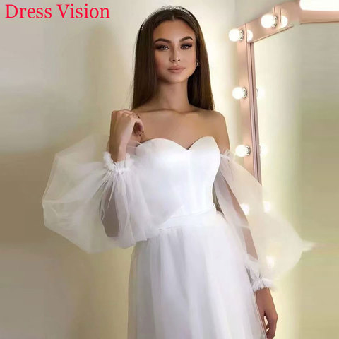 Short Wedding Dress Sweetheart Collar Puffy Sleeves Robe De Soiree Bride To Be атласное платье Robe De Mariée Lace-up ► Photo 1/5