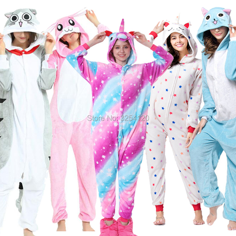 New Boy Girls Kigurumi Pajama Adult Unicorn Onesie Cartoon Panda Cat Totoro ZIpper Flannel Family Party Anime Jumpsuits Homewear ► Photo 1/6