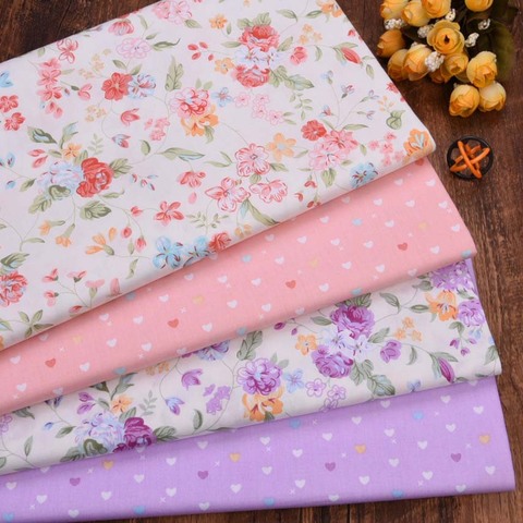 Purple Pink Floral Twill Cotton Fabric,DIY Sewing Patchwork Quilting Fat Quarters Tecido Cloth For Baby Dress Sheets Textiles ► Photo 1/5