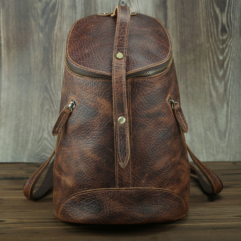 MAHEU Unique Featured Leather Backpack Round Bucket Backpacks Genuine Leather Travel Bagpack Of Men Male Large Capacity Men Bag ► Photo 1/6