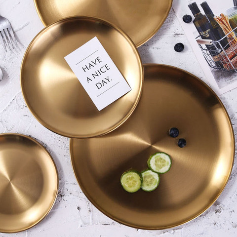 Golden Stainless Steel Storage Tray Luxurious Brass Gold Round Plate Metal Fruit Plate Dessert Snack Jewelry Display Tray ► Photo 1/6