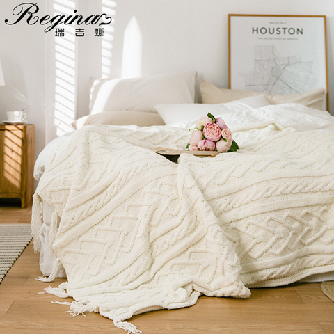 REGINA Brand Chenille Knitted Blanket Scandinavian Style Heart Twist Tassel Design Soft Bedspread Warm Thick Blanket For Bed ► Photo 1/6