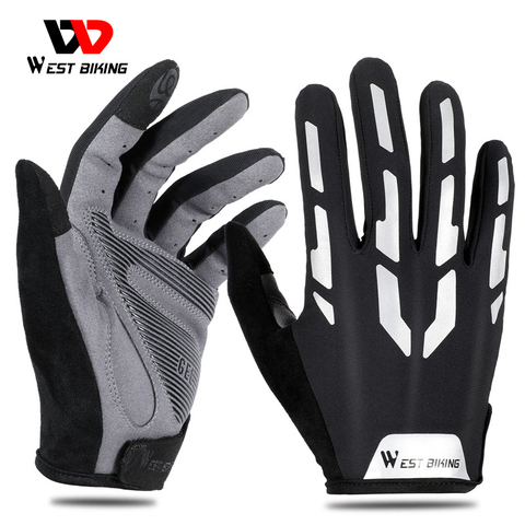 WEST BIKING Reflective Cycling Gloves Touch Screen Breathable Sports Gloves Men Women Bicycle Motorcycle Running Fitness Gloves ► Photo 1/6