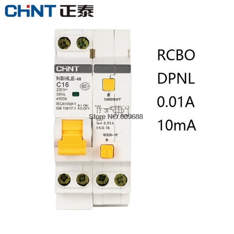 CHINT CHNT NBHLE-40 10MA 0.01A RCBO 1P+N 230V Residual current Circuit breaker with over current Leakage protection NBHLE ► Photo 1/2