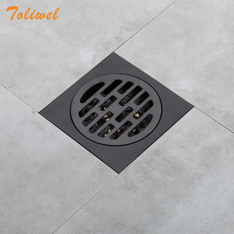 Black Bathroom Square Shower Drain Stainless Steel Floor Drainer Trap Waste Grate Round Cover Hair Strainer ► Photo 1/6