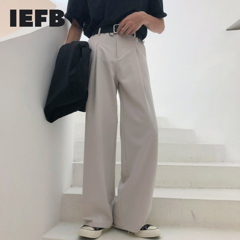 IEFB 2022 Spring New Wide-leg Mop Pants For Men Korean Streetwear Fashion Loose Straight High Rise Pants Casual Trousers 9Y3527 ► Photo 1/6