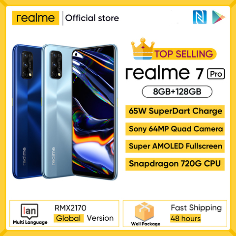 Realme 7 Pro Global Version Smartphone 65W Fast Charge Fingerprint Unlock Fullscreen MobilePhone Snapgragon 720G Game Cellphone ► Photo 1/6