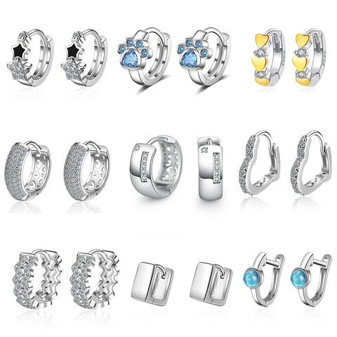 XIYANIKE 925 Sterling Silver Cubic Zirconial Love Heart Star Geometry Hoop Earrings Female Engagement Gift Party Accessories ► Photo 1/6