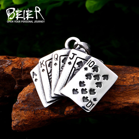 BEIER 316L stainless steel Fashion Lucky Flush Playing Card Men's Pendant Necklace High Quality Gift LLLHP131P ► Photo 1/6