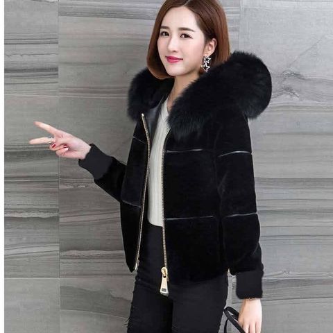 2022 New Women's Winter Sheep Sharing Overcoat Ladies High Waist Slim Faux Fur Jacket Female Fake Fox Fur Hooded Short Coat O4 ► Photo 1/6