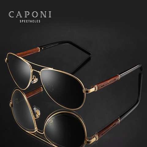 CAPONI 2022 Pilot Sunglasses Polarized UV400 High Quality Wooden Frame Sun Glasses For Men Luxury Brand Driving Eyewear CP409 ► Photo 1/6