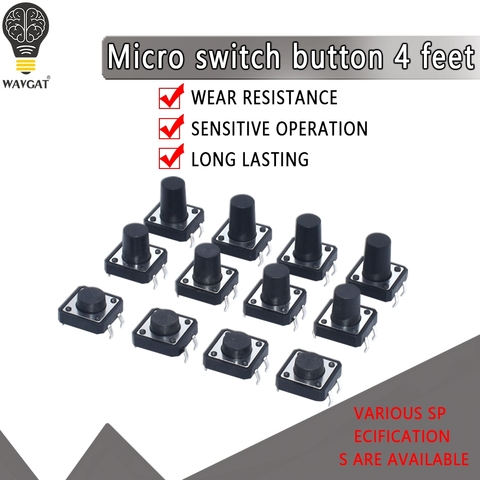 20PCS 12x12 12*12*4.3mm 5mm 6 7 8 9 10 11 12 13 14 15 16 17 4Pin Tactile Tact Push Button Micro Switch Self-reset DIP Switches ► Photo 1/6