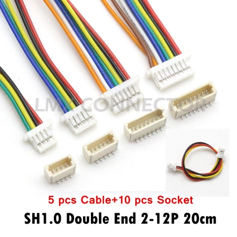 5 sets JST SH 1.0mm Wire Cable Connector Double End SMD Vertical Male Socket 28AWG 200mm 2P 3P 4P 5P 6P 7P 8P 9P 10P 11P 12 Pin ► Photo 1/6