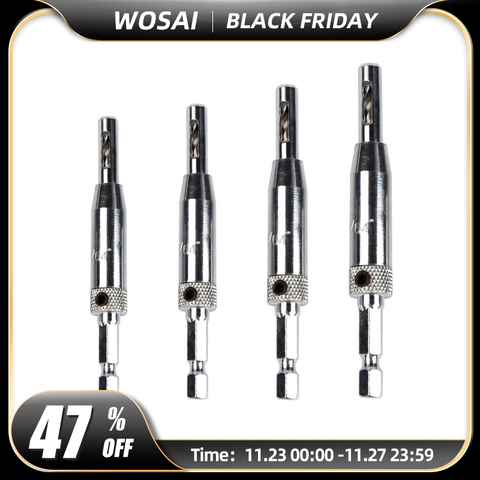 WOSAI 4 Pcs Self Centering Hinge Hardware Drill Bit Set 5/64 7/64 9/64 11/64 HSS Wood Tool Hole Saw ► Photo 1/5