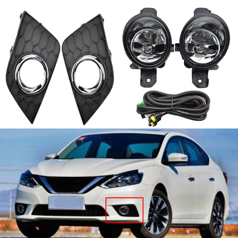 1pair Halogen/ LED Front Fog Light and wire Switch Harness and fog lights lamps frame cover For  N issan Sylphy Sentra 2016 2017 ► Photo 1/6