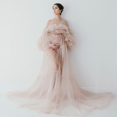 Elegant Bridal Tulle Maternity Dresses Robes for Photography Sheer Robe Puffy Sleeve Fluffy Tulle Maternity Dressing Gowns ► Photo 1/6