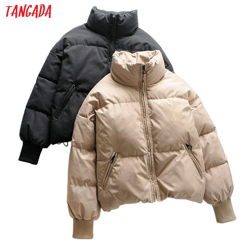 Tangada Women Solid Khaki Oversize Parkas Thick 2022 Winter Zipper Pockets Female Warm Elegant Coat Jacket 6A120 ► Photo 1/6