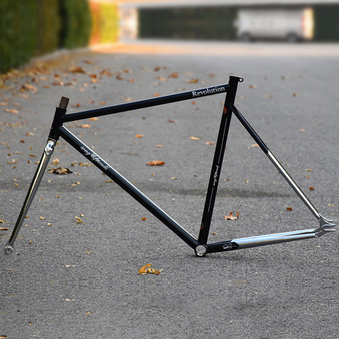 700C 56cm Song&Friends Forward Lean Retro Chrome Molybdenum Steel Fixed Gear Bike Frame Single Speed Black Silver Cut Frameset ► Photo 1/5