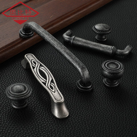 AOBT Vintage Antique Furniture Handles Drawer Door Knobs Gray Bronze Cabinet Handle Pulls Cupboard Wooden Vintage Hardware 675 ► Photo 1/6