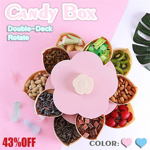 Food Storage Organizer Case Petal-Shape Rotating Two-deck Candy